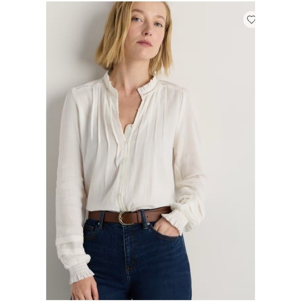 Quince Organic Textured Cotton Peasant Blouse Women's XL White Boho Ruffle